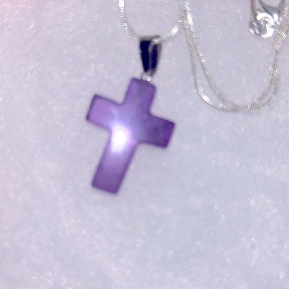 Boho hippie Amethyst Crystal Cross Sterling Silver 16” Necklace - Picture 4 of 6